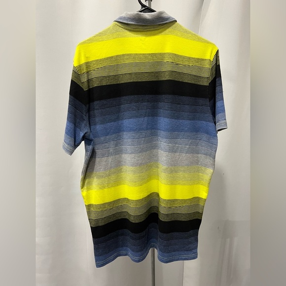 Oakley Men's Polo Shirt in Yellow, Blue, and Black Stripes Glasses Cleaner sz M - Picture 9 of 12